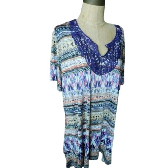 One World Size 3X Plus Size Boho Lace Trim Tunic Blouse Top NWT - Picture 3 of 3